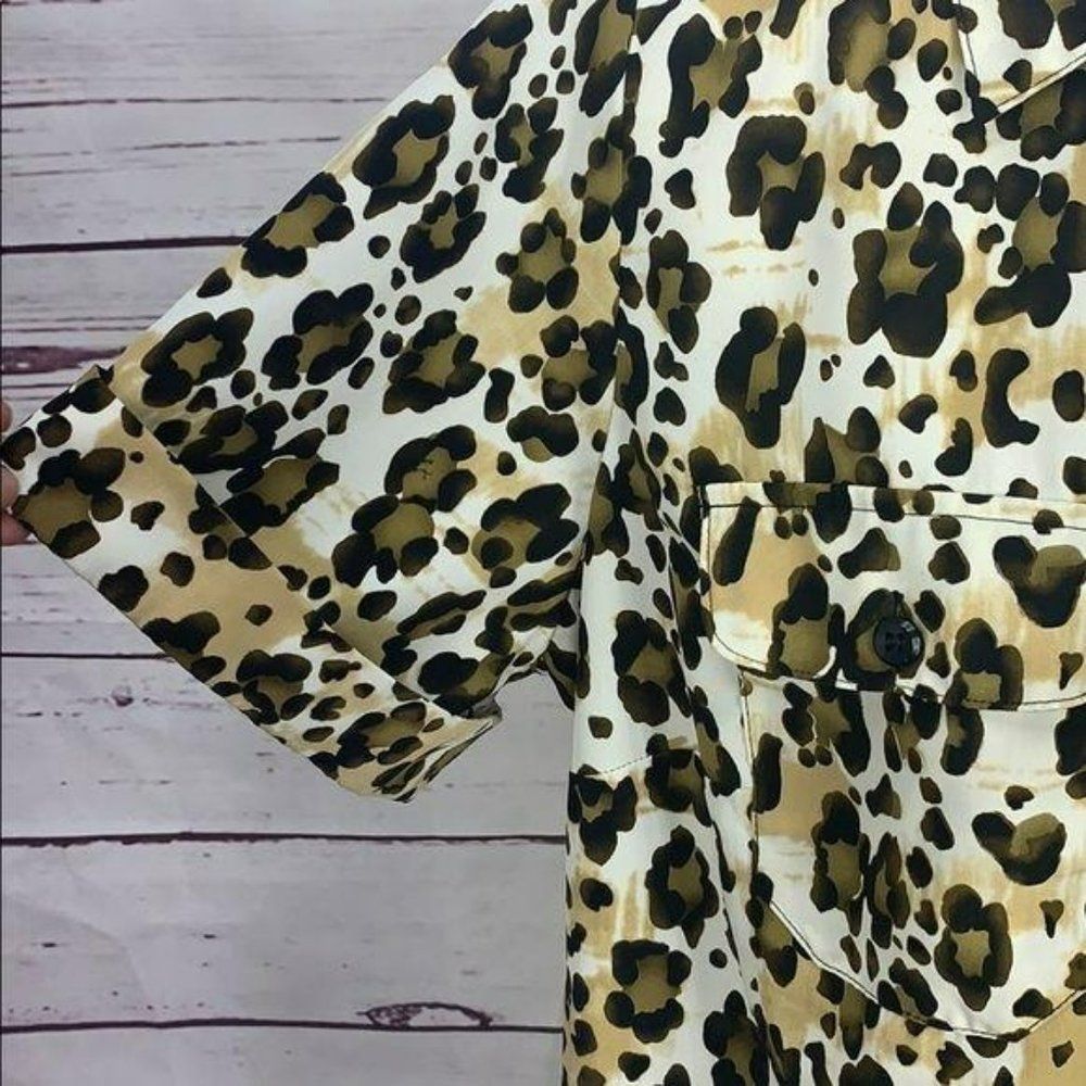 Essentials 0X Leopard Print Button‎ Down Blouse - image 6